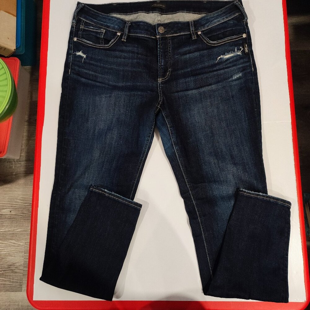 Silver Jeans Elyse skinny slim boot ripped darker blue women's size 34x31